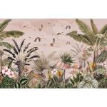 Rózsaszín trópusi dzsungelmintás fotótapéta flamingókkal 460x300cm