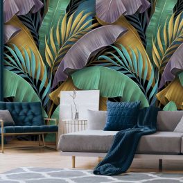 Színes trópusi levélmintás fotótapéta 208x146cm