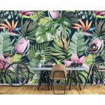 Trópusi levél és virágmintás fotótapéta 460x300cm