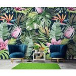 Trópusi levél és virágmintás fotótapéta 208x146cm