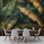 Arany és zöld banánlevél mintás fotótapéta 254x184cm