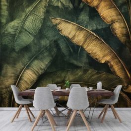 Arany és zöld banánlevél mintás fotótapéta 368x254cm