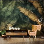 Arany és zöld banánlevél mintás fotótapéta 416x290cm