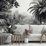 Fekete-fehér dzsungel mintás fotótapéta 254x184cm