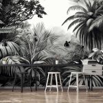 Fekete-fehér dzsungel mintás fotótapéta 312x219cm