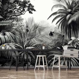 Fekete-fehér dzsungel mintás fotótapéta 416x290cm