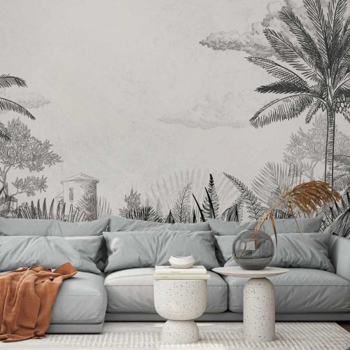 Rajzolt mediterrán tájkép mintás fotótapéta 460x300cm
