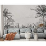 Rajzolt mediterrán tájkép mintás fotótapéta 312x219cm