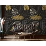 Fekete arany trópusi levél mintás fotótapéta 368x254cm
