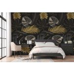 Fekete arany trópusi levél mintás fotótapéta 416x254cm