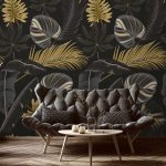Fekete arany trópusi levél mintás fotótapéta 200x140cm