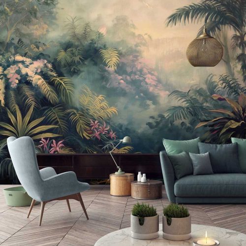 Ködös trópusi dzsungel mintás fotótapéta 400x280cm