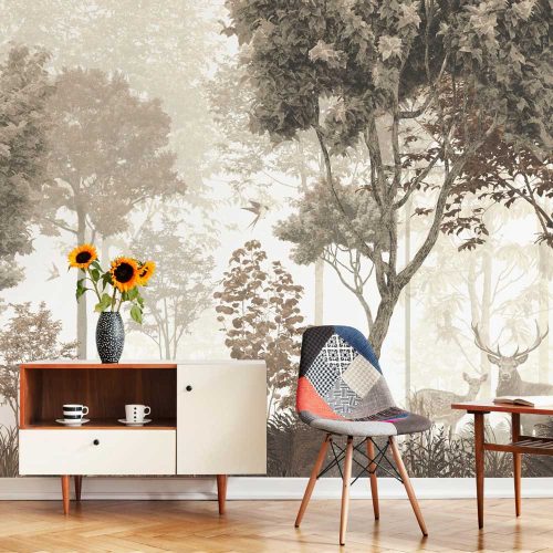 Szarvasok a ködös erdőben fotótapéta 400x280cm
