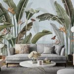 Óriás banánlevél és pillangó mintás fotótapéta 254x184cm