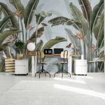 Óriás banánlevél és pillangó mintás fotótapéta 368x254cm