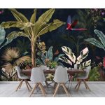 Trópusi dzsungelmintás fotótapéta színes növényekkel és papagájjal 208x146cm