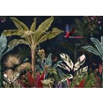 Trópusi dzsungelmintás fotótapéta színes növényekkel és papagájjal 416x254cm