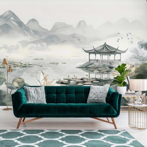 Japán kerti tó mintás fotótapéta tavirózsával 460x300cm