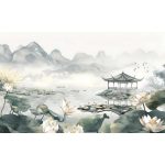 Japán kerti tó mintás fotótapéta tavirózsával 312x219cm