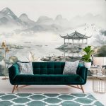 Japán kerti tó mintás fotótapéta tavirózsával 416x254cm