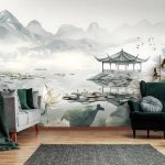 Japán kerti tó mintás fotótapéta tavirózsával 520x318cm