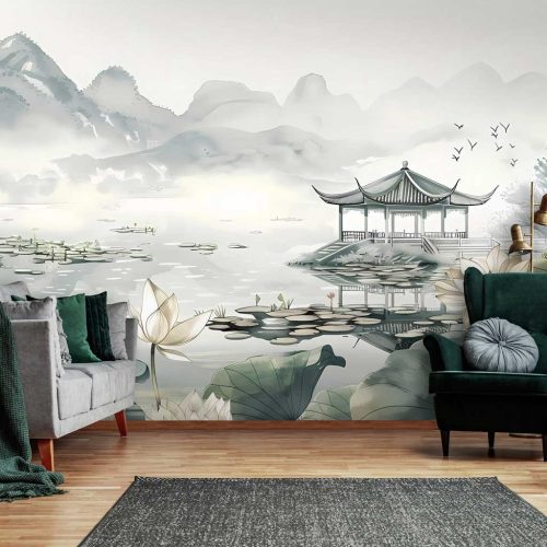Japán kerti tó mintás fotótapéta tavirózsával 520x318cm