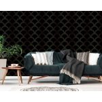 Fekete arany félkör alakú Art Deco mintás vlies tapéta