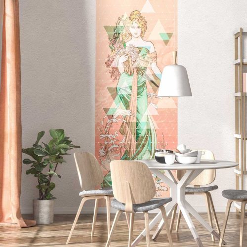 Női portré mintás fotótapéta virágcsokorral