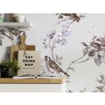 Pasztell lila és rózsaszín kismadár mintás fotótapéta