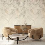 Bézs levélmintás vlies fotótapéta