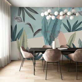   Pasztell színű modern trópusi levélmintás vlies fotótapéta