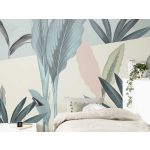 Pasztell színű modern trópusi levélmintás vlies fotótapéta