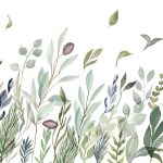 Pasztell zöld festett levélmintás vlies fotótapéta