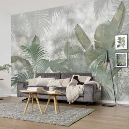 Pasztell zöld színű trópusi levél mintás fotótapéta